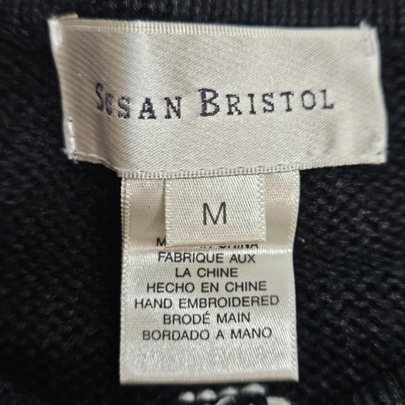 NEW Susan Bristol Embellished Beaded Snowmen Black Cardigan Sweater Medium - Picture 7 of 8